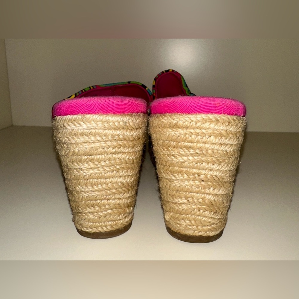 Loudmouth Women Marlene Shagadelic Wedges Sz 6.5M Pink 60s Retro Inspired Fabric - Picture 8 of 14